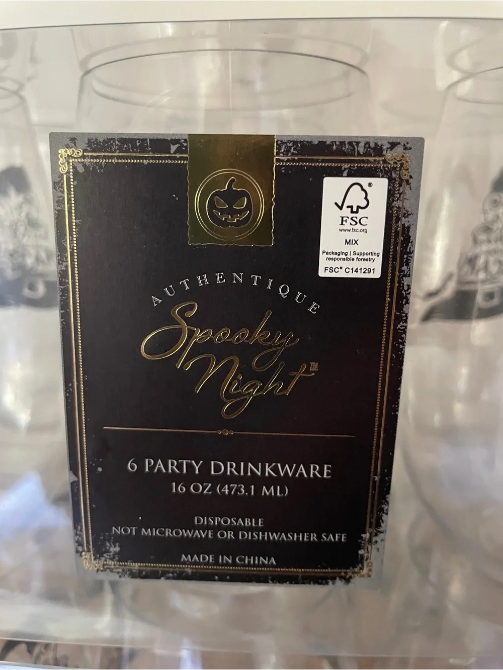 Spooky Night Halloween Plastic Stemless Wine Glasses - Clear (Set of 12)